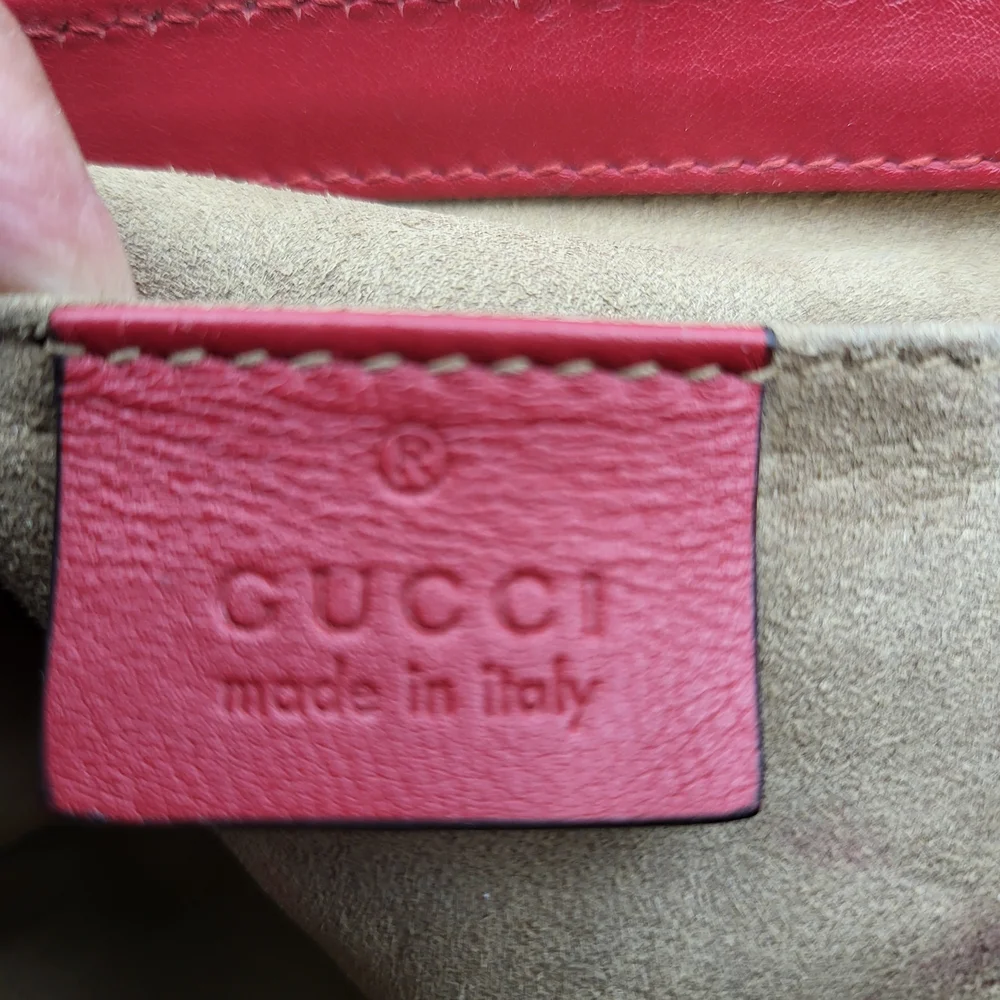 GUCCI GG Supreme Monogram Calfskin Small Padlock Bag Beige Hibiscus Red, W/COA. - Picture 8 of 16